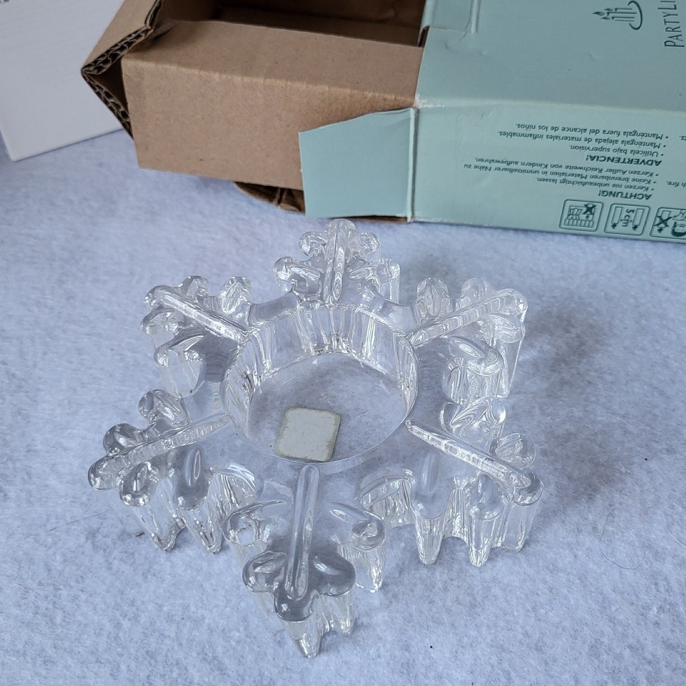 2 pc Partylite Glass Snowflake Tealight Candle Holder 6 Point Christmas in Boxes